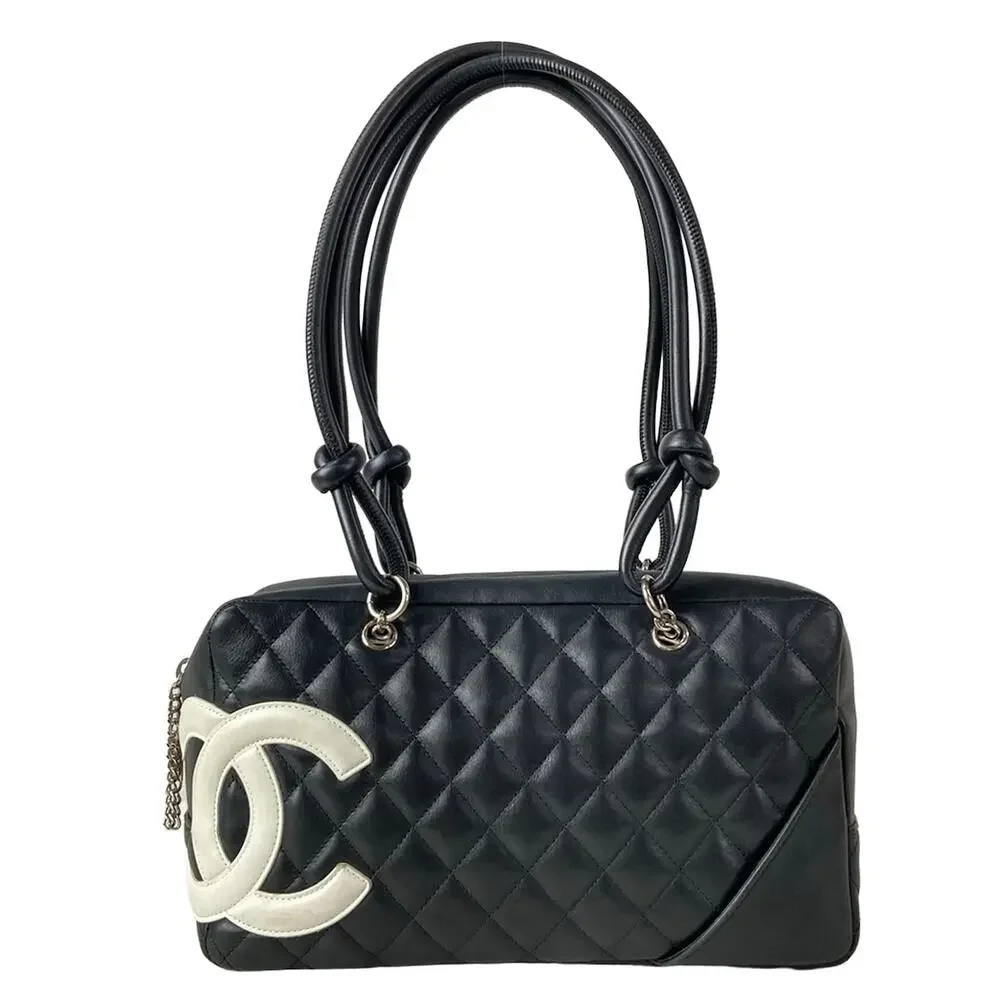 Chanel Cambon Line Bowling Bag Shoulder Bag A25171 Black White Lambskin Leather